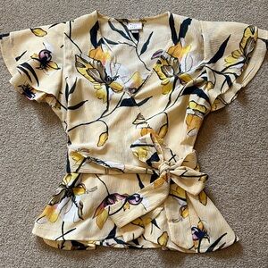 a new day Floral Wrap Blouse - Cream and Yellow